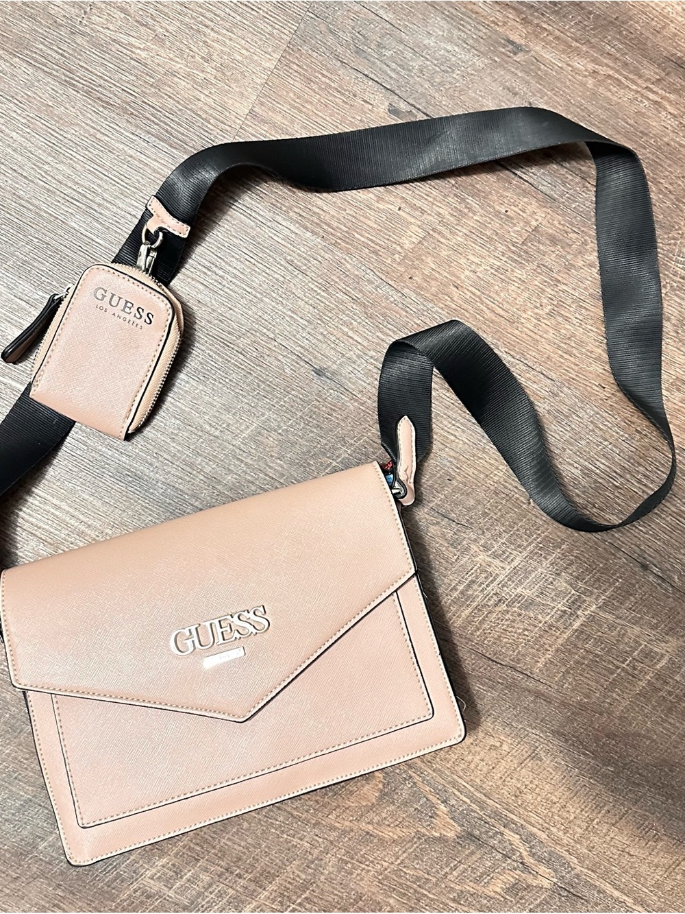 GUESS Women's Beige Crossbody Bag with Detachable Pouch